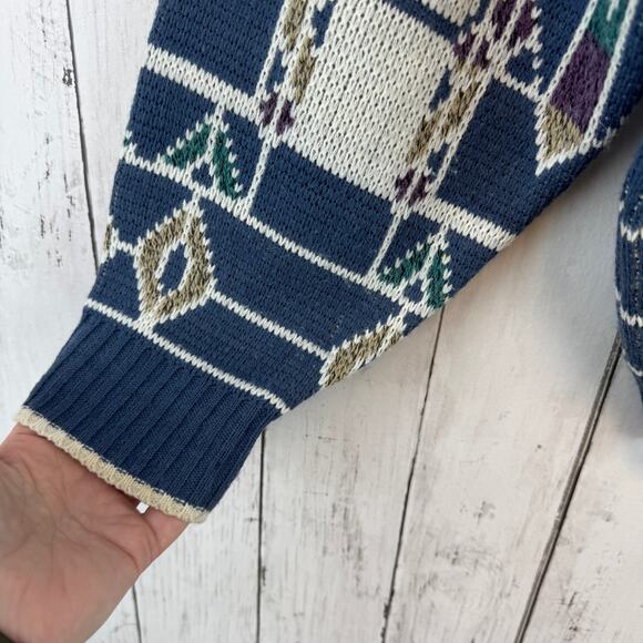 VTG Van Heusen Blue Abstract Print Acrylic Knit Sweater Size XL X-Large - Picture 2 of 13